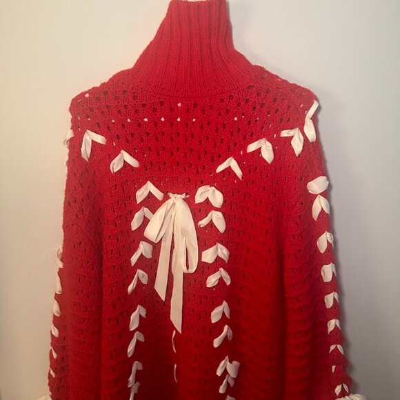 For Love & Lemons Liberty Oversized Sweater - Red with Ribbons - Picture 3 of 5